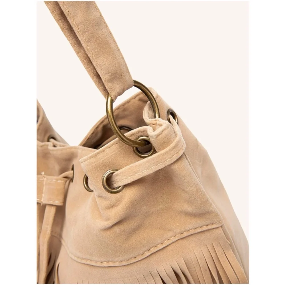 Bohemian Fringe Drawstring Crossbody Tote Bag - Picture 9 of 9